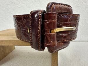 Inovita Italian Alligator Embossed Brown Leather Belt Mens 43  Covered Buckle
